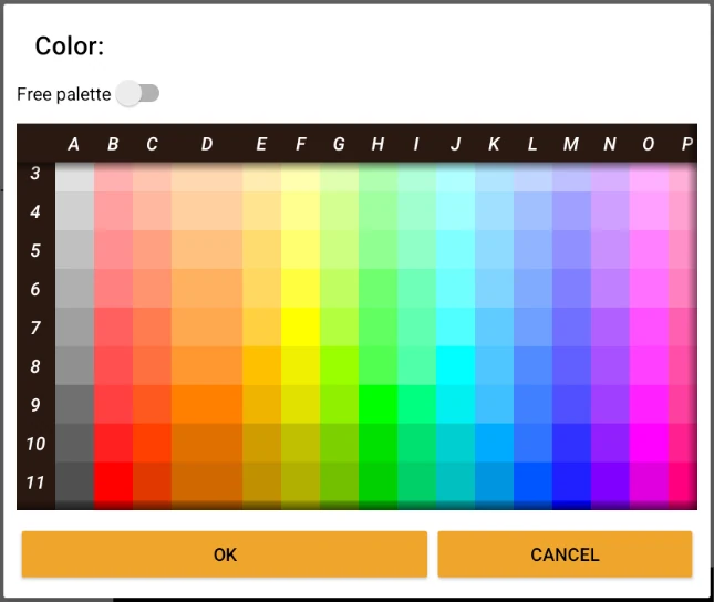 Palette colour picker, showing the grid of predefined colours