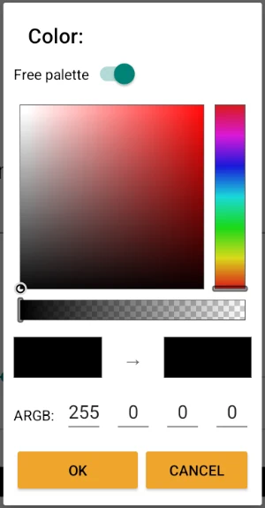 Free colour picker, with hue slider, transparency and ARGB values
