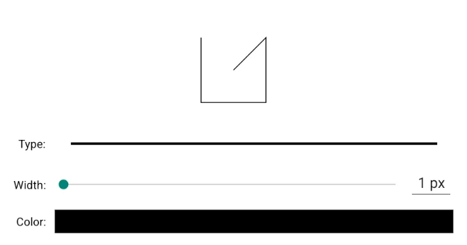 Line style: stroke preview, line type, width in pixels and colour