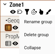 Layer group menu with the rename, delete and collapse options